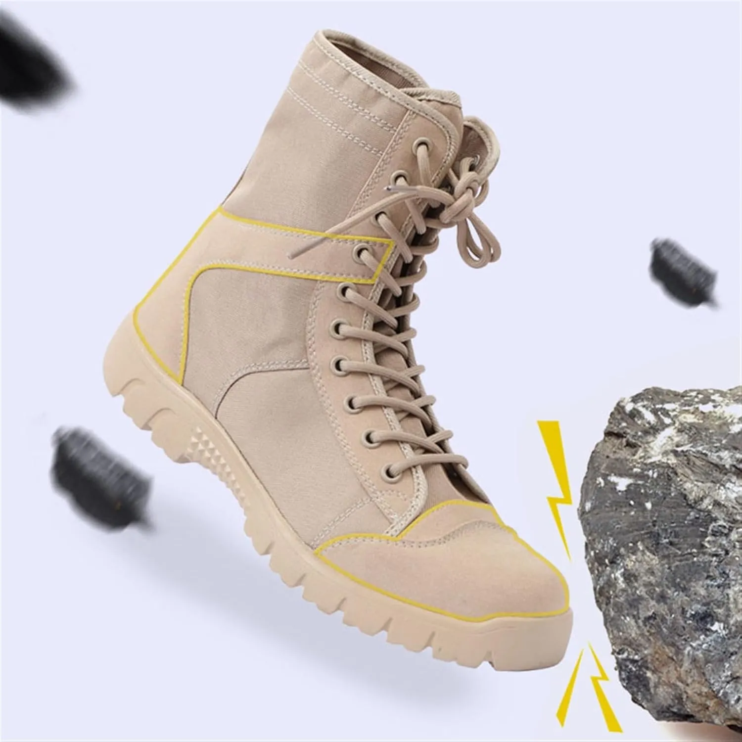 Mens Waterproof Non Slip Breathable Combat Boots, Men's Canvas High Top Side Zipper Lace Up Hiking Outdoor Tactical Boots, Durable Army Patrol Boots Lightweight