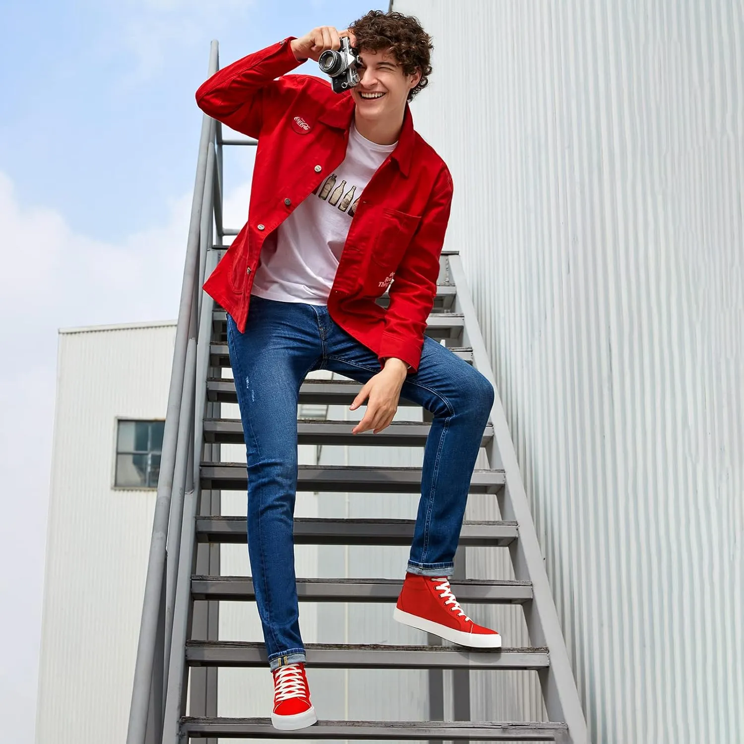 Men's White Canvas High Top Sneakers - Classic Lace-Up Walking Shoes, Light-Weight Soft Casual Tennis Shoes