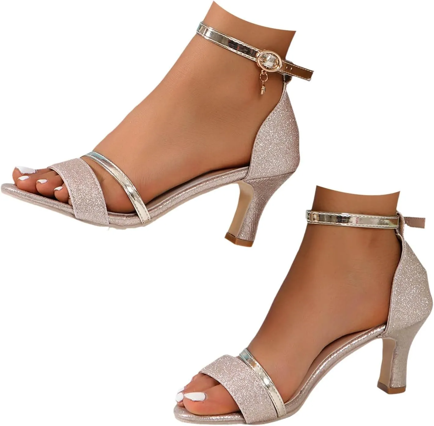 Mid Heel Dress Shoes For Women Flat Strappy Sandals Lightweight Wedding Guest Shoes Open Toe Wide Strappy Sandals