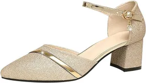 Mid Heels for Women Buckle Mid Heel Heels Dress Pumps Wedding Evening Formal Elegant Shoes Closed Toe Bride Shoes