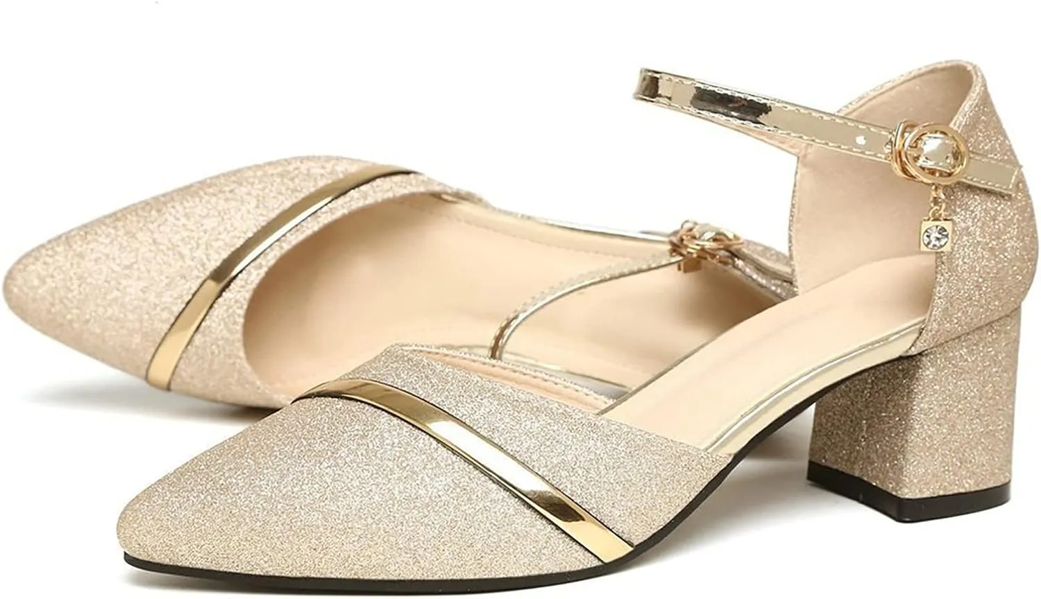 Mid Heels for Women Buckle Mid Heel Heels Dress Pumps Wedding Evening Formal Elegant Shoes Closed Toe Bride Shoes