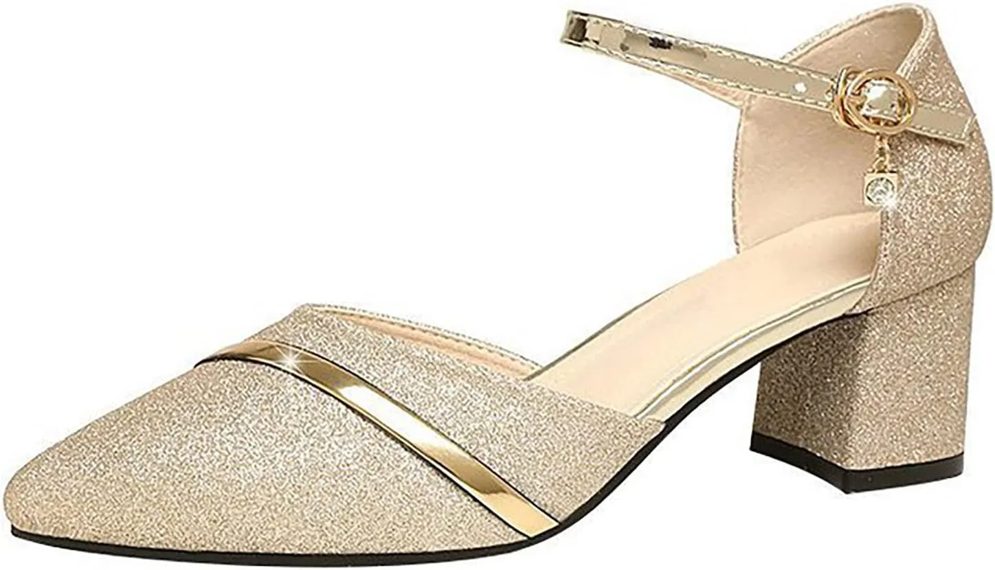 Mid Heels for Women Buckle Mid Heel Heels Dress Pumps Wedding Evening Formal Elegant Shoes Closed Toe Bride Shoes