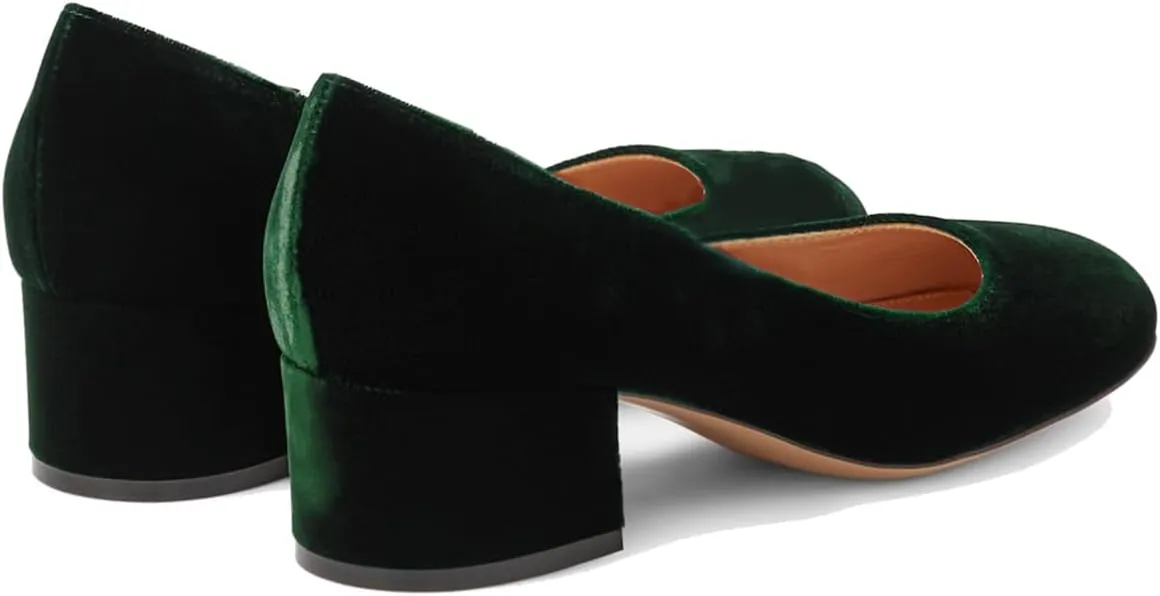 MOOMMO Women Vintage Chunky Block Heel Velvet Pumps Round Closed Toe Slip On 2" Low Thick Heels Dress Shoes Fashion Office Work Pump Basic Shoe Classic Spring Elegant Wedding Party 4-11 M US