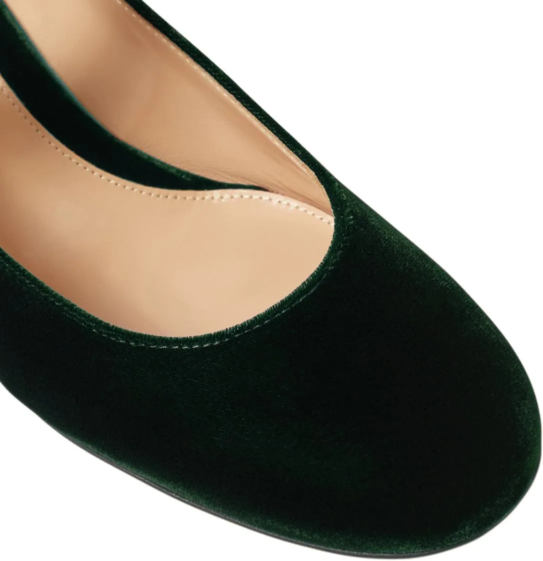 MOOMMO Women Vintage Chunky Block Heel Velvet Pumps Round Closed Toe Slip On 2" Low Thick Heels Dress Shoes Fashion Office Work Pump Basic Shoe Classic Spring Elegant Wedding Party 4-11 M US