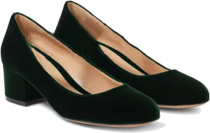 MOOMMO Women Vintage Chunky Block Heel Velvet Pumps Round Closed Toe Slip On 2" Low Thick Heels Dress Shoes Fashion Office Work Pump Basic Shoe Classic Spring Elegant Wedding Party 4-11 M US
