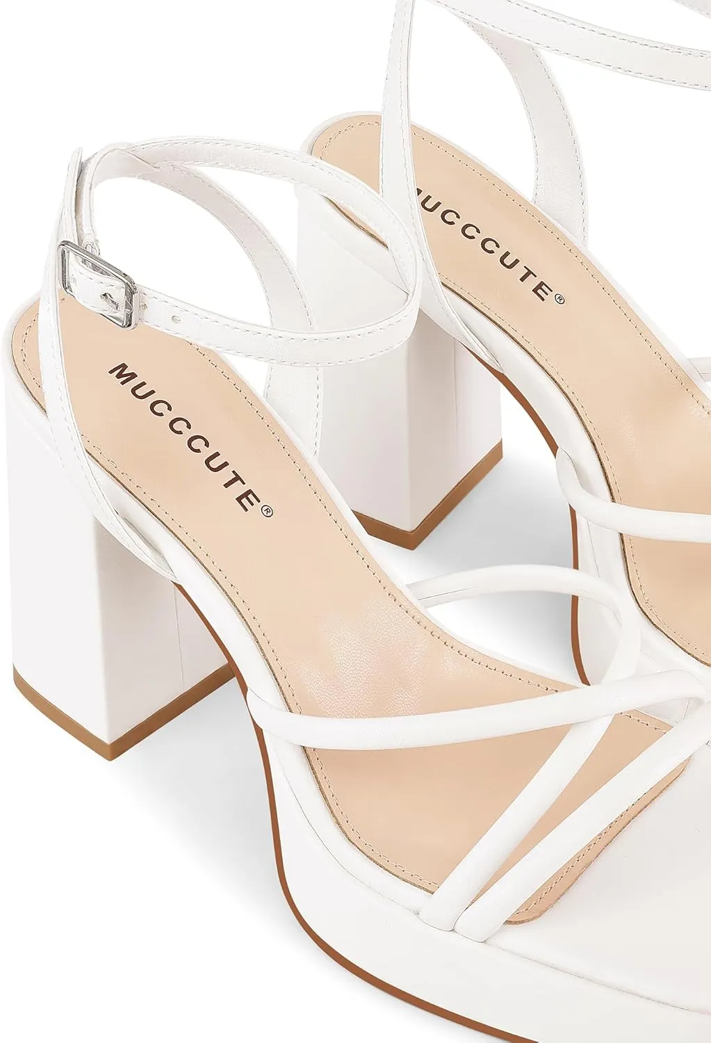 MUCCCUTE Platform Heels for Women Strappy Chunky Heeled Sandals Square Open Toe Ankle Strap Comfortable Wedding Party Evening Prom Dress Shoes