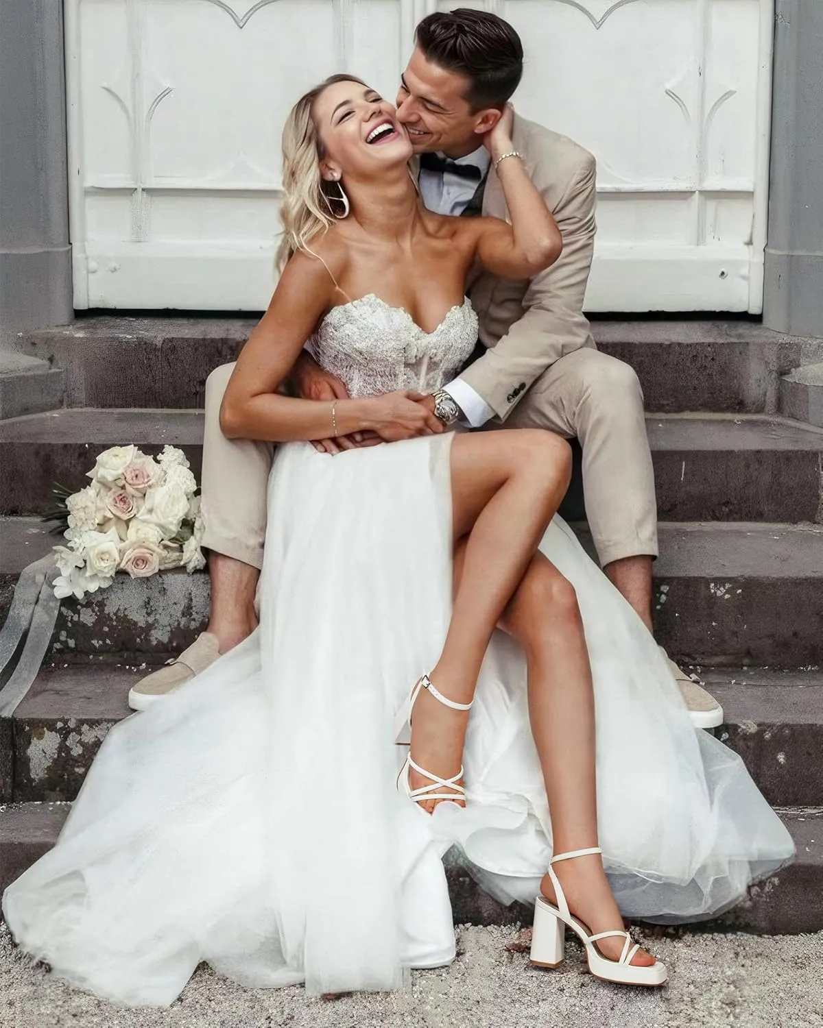 MUCCCUTE Platform Heels for Women Strappy Chunky Heeled Sandals Square Open Toe Ankle Strap Comfortable Wedding Party Evening Prom Dress Shoes
