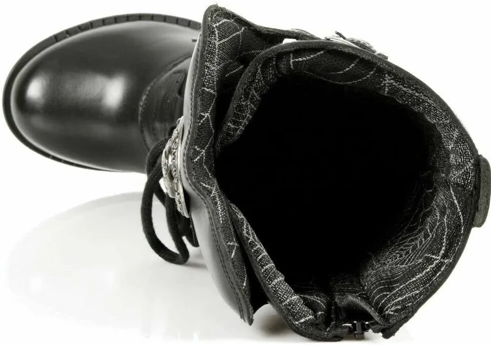 Newrock TR004-S1 Ladies Black Leather Buckle Lace Knee High Heeled Goth Punk Fashion Zip Boot