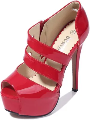 OCHENTA Women's Peep Toe Prom Heels Platform High Heels Sandal Pumps Zipper Hollow Out Sexy Heels