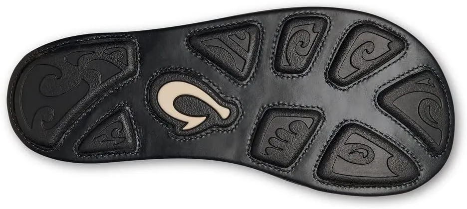 OLUKAI Hiapo Men's Beach Sandals, Full-Grain Leather Flip-Flop Slides, Compression Molded Footbed & Comfort Fit, Enhanced Grip Soles