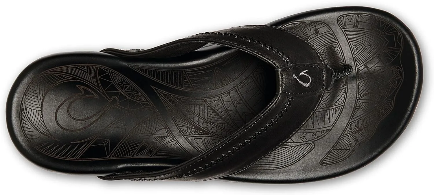 OLUKAI Hiapo Men's Beach Sandals, Full-Grain Leather Flip-Flop Slides, Compression Molded Footbed & Comfort Fit, Enhanced Grip Soles