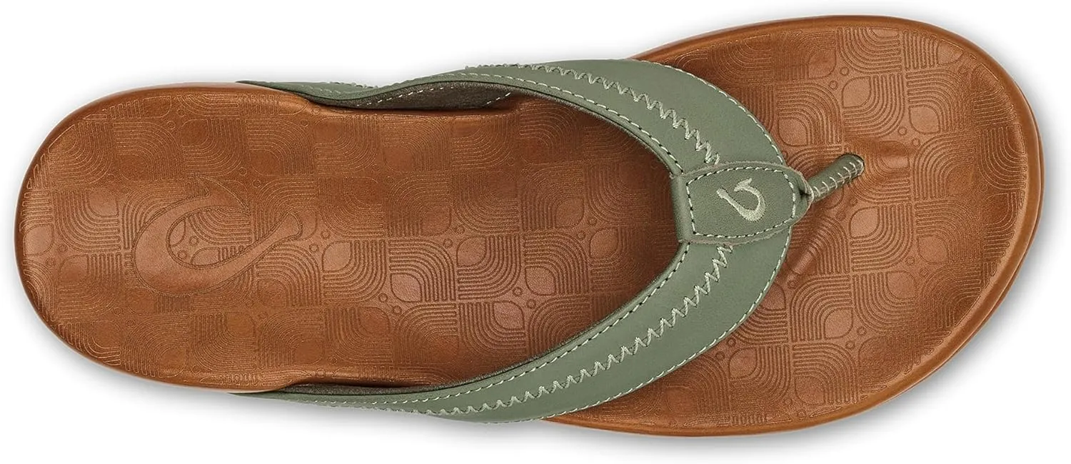 OLUKAI Hiapo Men's Beach Sandals, Full-Grain Leather Flip-Flop Slides, Compression Molded Footbed & Comfort Fit, Enhanced Grip Soles