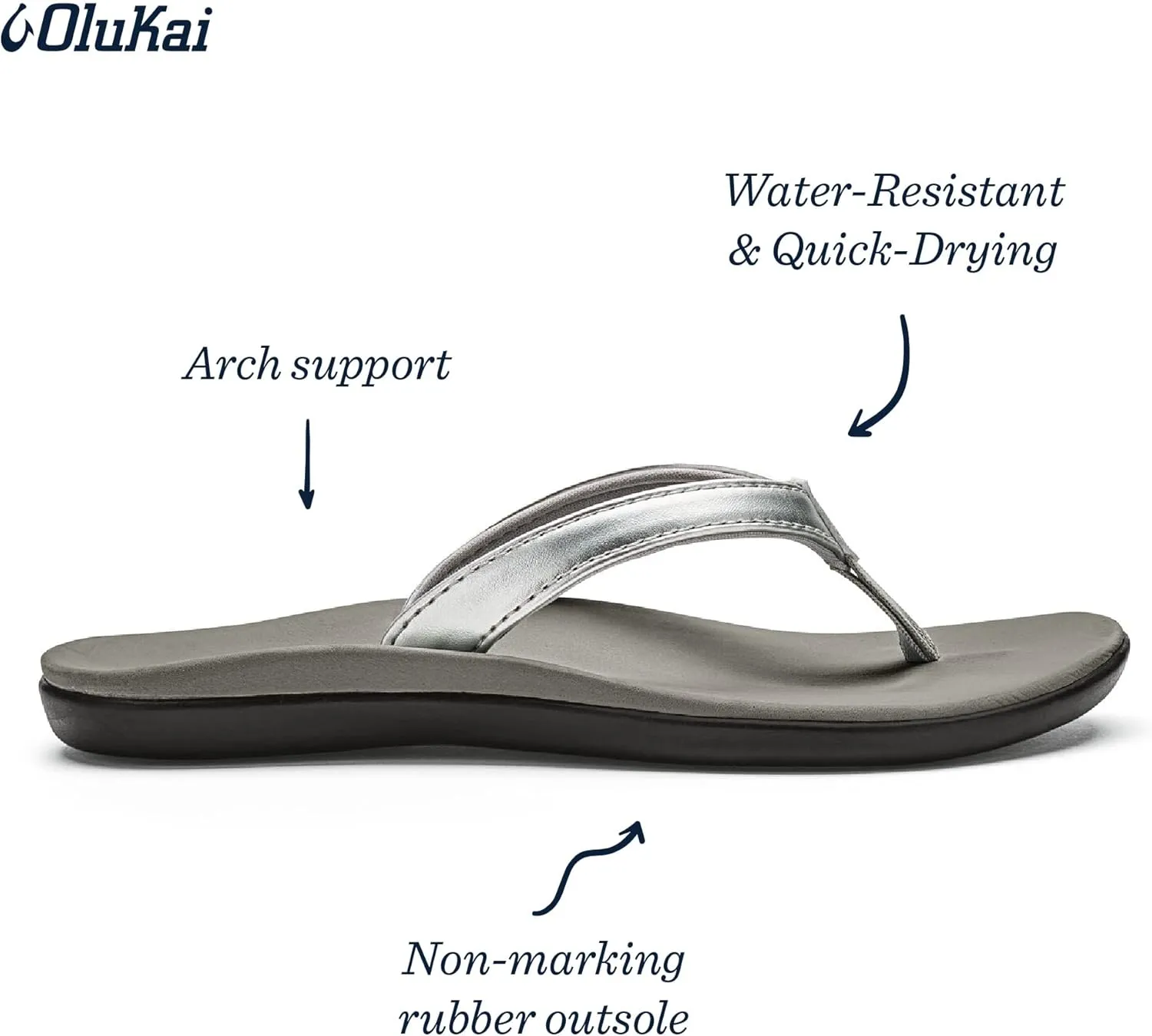 OLUKAI Ho'opio Girls' Beach Sandals, Quick-Dry Flip-Flop, Water Resistant & Cute Design, All-Day Comfort Fit