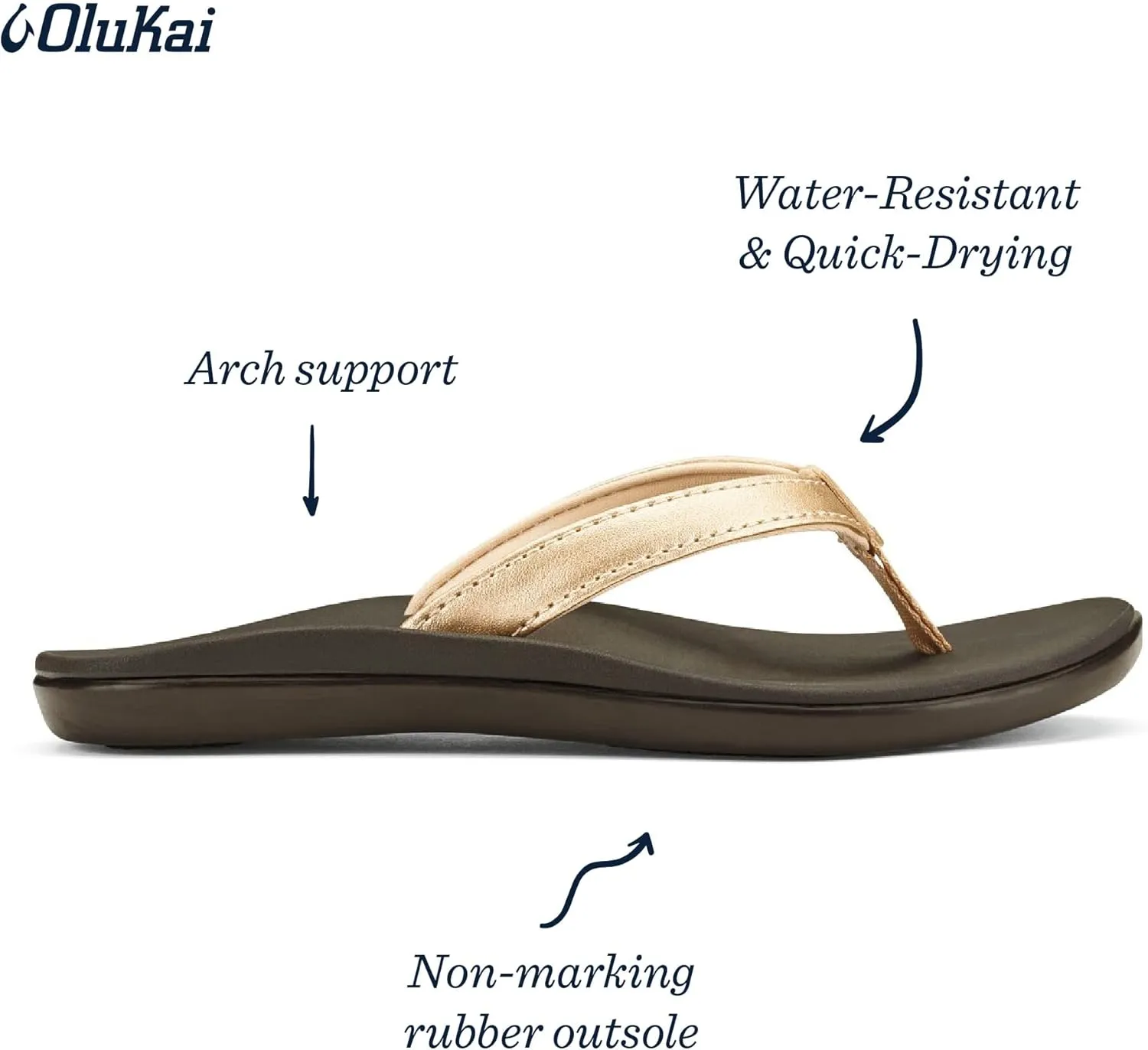OLUKAI Ho'opio Girls' Beach Sandals, Quick-Dry Flip-Flop, Water Resistant & Cute Design, All-Day Comfort Fit