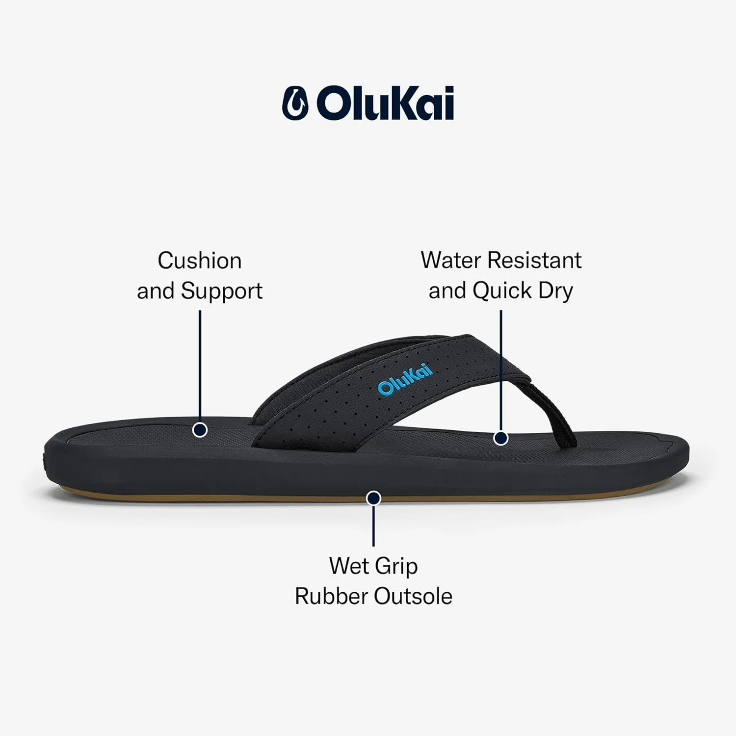 OLUKAI Ki'i Men's Beach Sandals, Quick-Dry Flip-Flop Slides, Water Resistant & Lightweight, Compression Molded Footbed & Ultra-Soft Comfort Fit