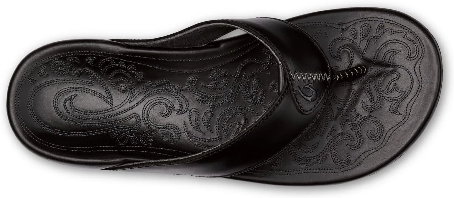 OLUKAI Mekila Men's Beach Sandals, Full-Grain Leather Flip-Flop Slides, Compression Molded Footbed & Comfort Fit, Enhanced Grip Soles