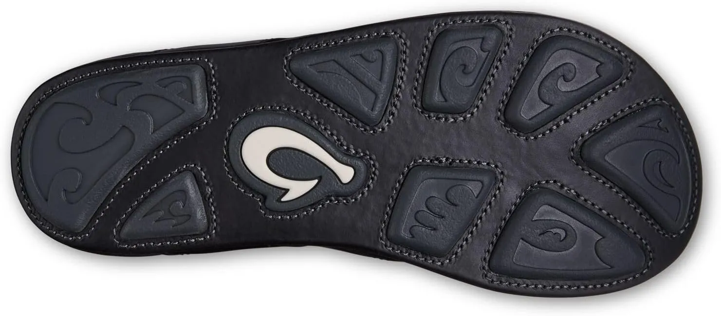OLUKAI Mekila Men's Beach Sandals, Full-Grain Leather Flip-Flop Slides, Compression Molded Footbed & Comfort Fit, Enhanced Grip Soles