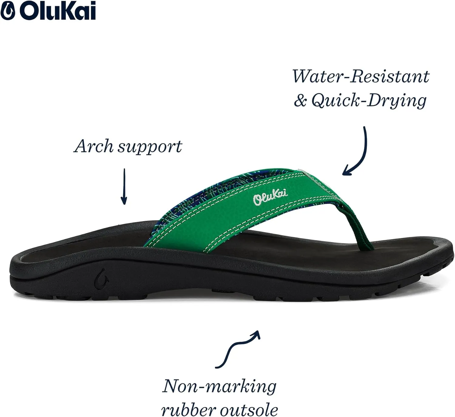 OLUKAI Ohana Men's Beach Sandals, Water Resistant Flip Flops, Arch Support & Comfort Fit, Lightweight & Durable, Enhanced Grip & Traction
