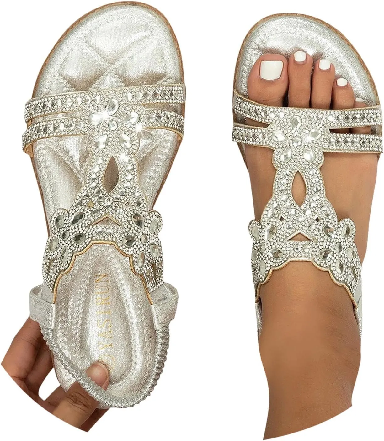 Orthopedic Sandals for Women Casual Summer Rhinestone Beaded Sparkly Bling Bohemian Lace Flower Sandal Plantar Fasciitis Sandals Beach Shoes