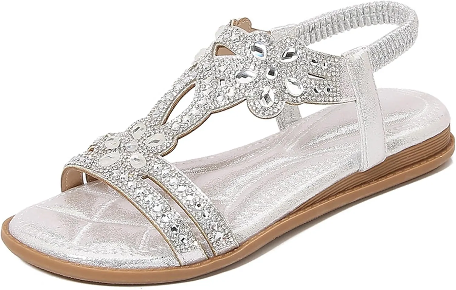 Orthopedic Sandals for Women Casual Summer Rhinestone Beaded Sparkly Bling Bohemian Lace Flower Sandal Plantar Fasciitis Sandals Beach Shoes