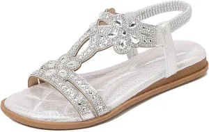 Orthopedic Sandals for Women Casual Summer Rhinestone Beaded Sparkly Bling Bohemian Lace Flower Sandal Plantar Fasciitis Sandals Beach Shoes