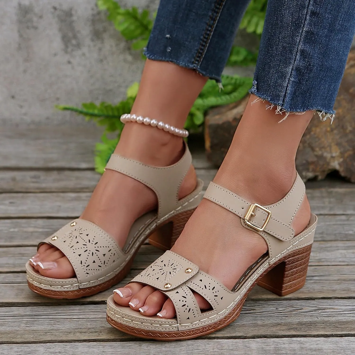 Orthopedic Wedge Sandals for Women Comfortable,Fashion Chunky Heels Sandals Women Comfy Open Toe Block Heeled Sandals Ankle Strappy Corks Heels Chunky Platform Heels for Women Summer Dress Shoes 