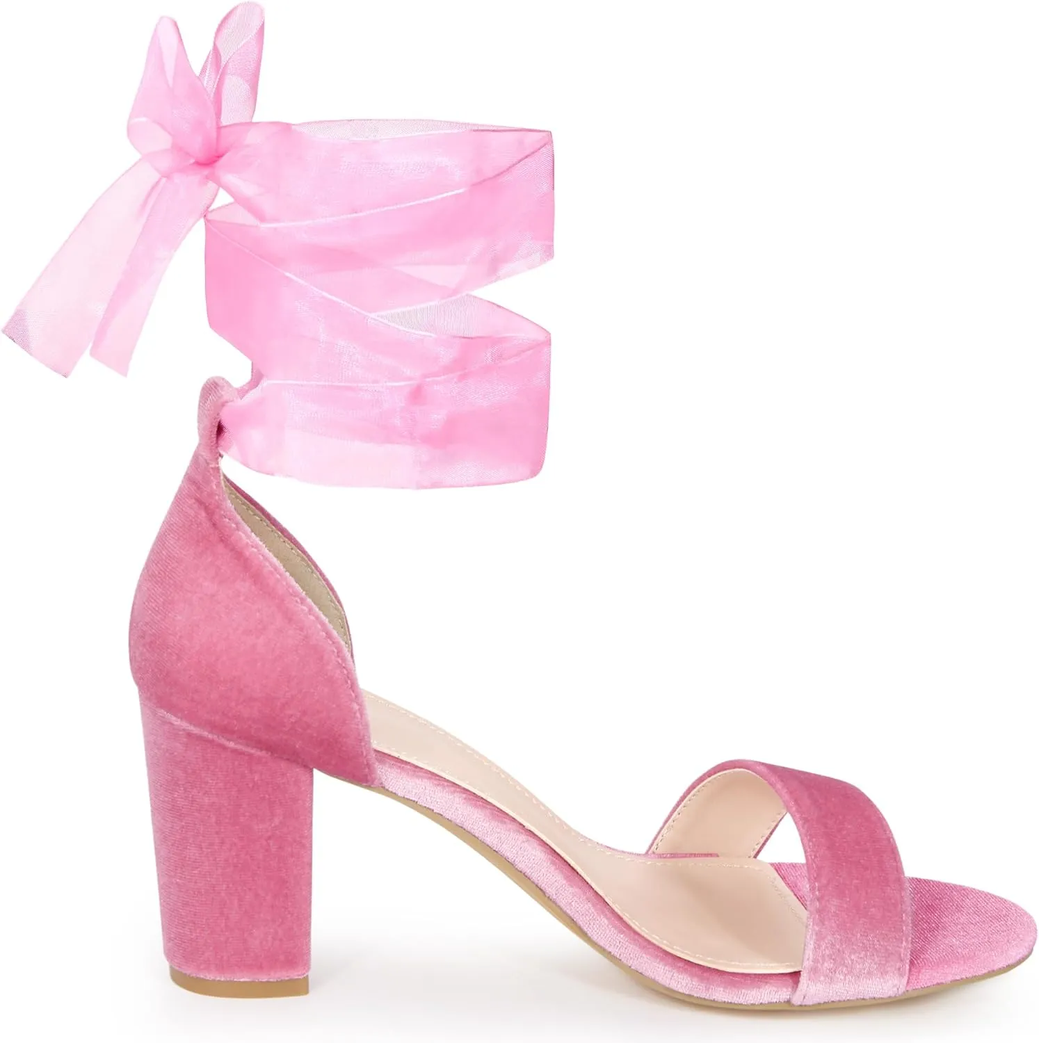 Perphy Chunky Heels Lace Up Ballet Velvet Sandals for Women