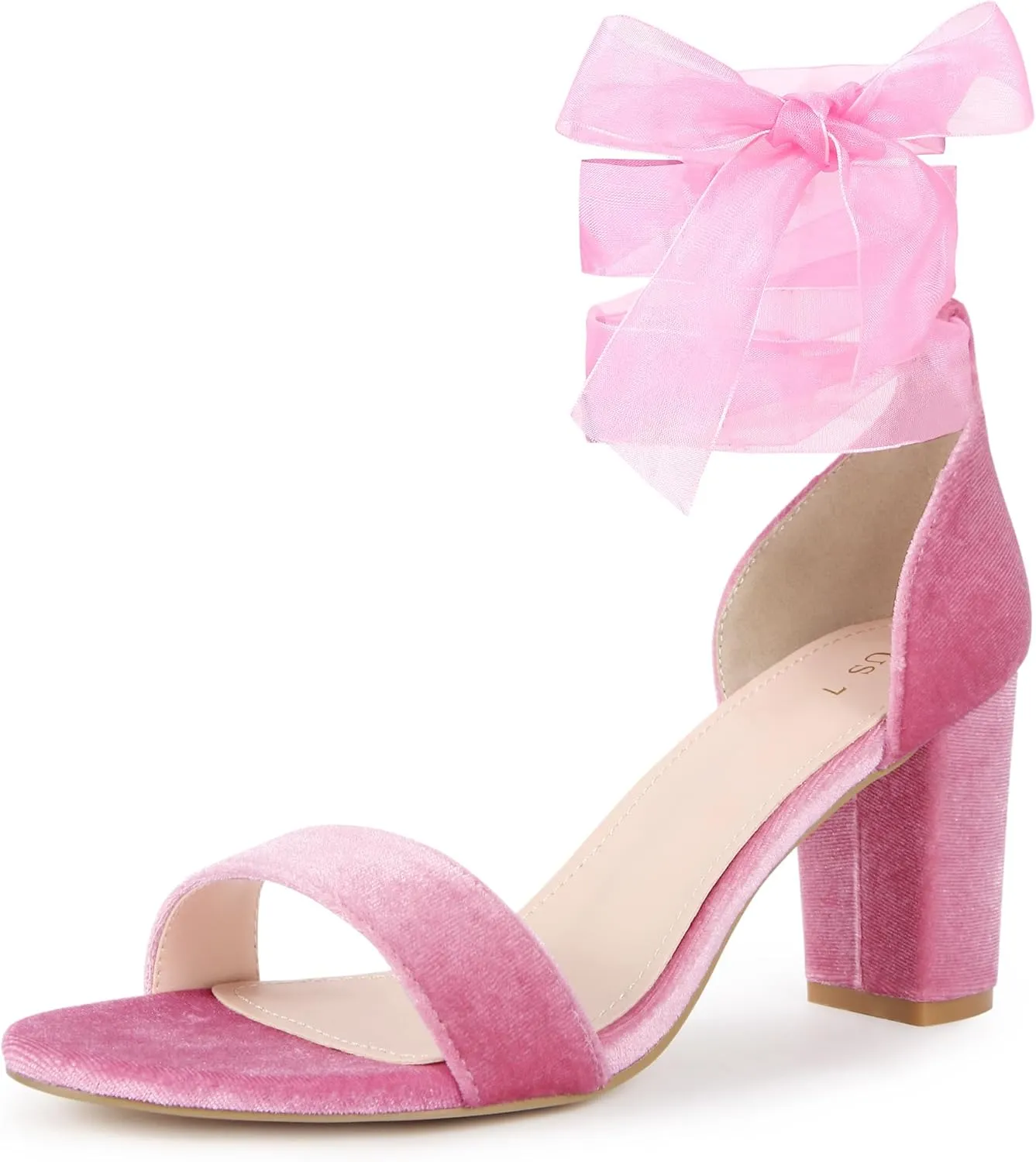 Perphy Chunky Heels Lace Up Ballet Velvet Sandals for Women