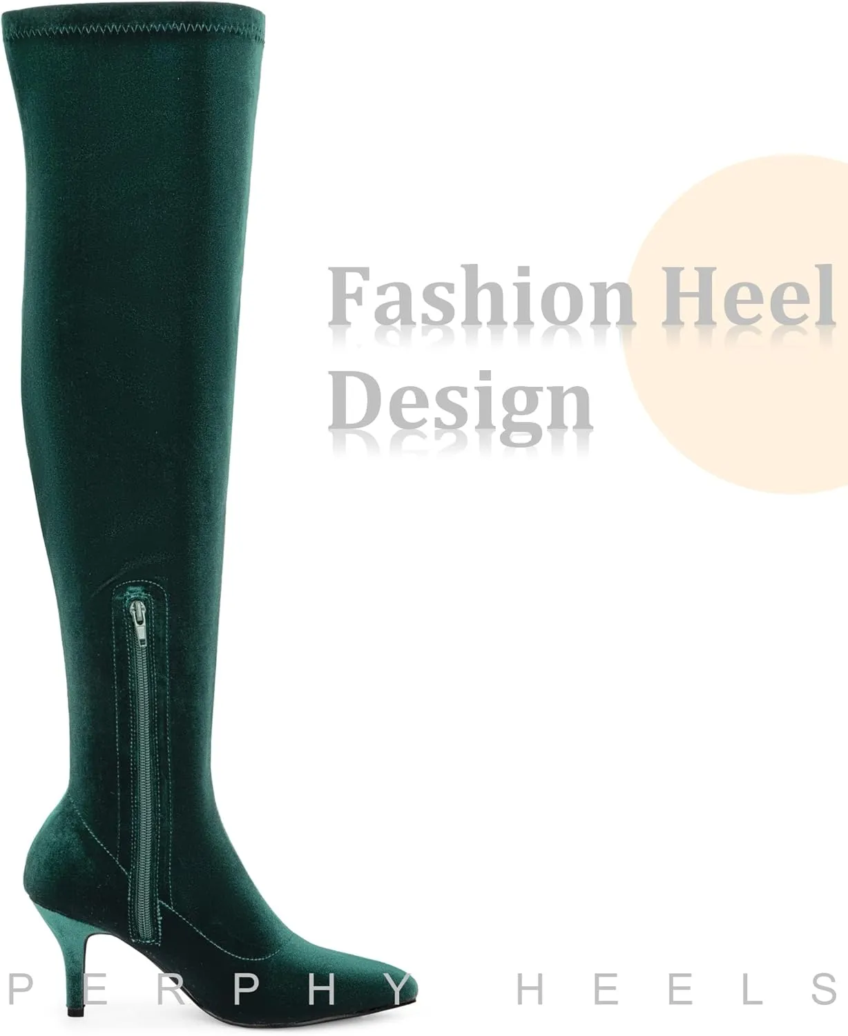 Perphy Faux Velvet Pointed Toe Stiletto Heels Over the Knee High Boots for Women