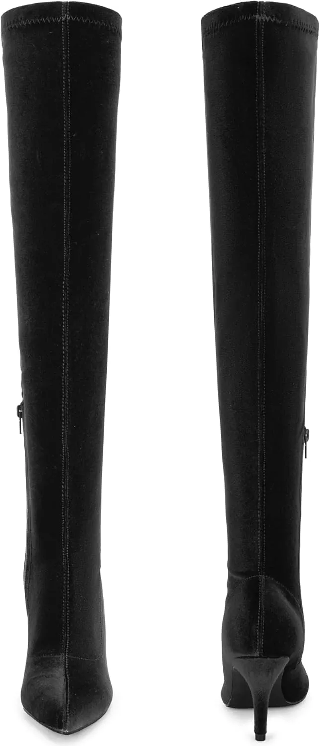 Perphy Faux Velvet Pointed Toe Stiletto Heels Over the Knee High Boots for Women