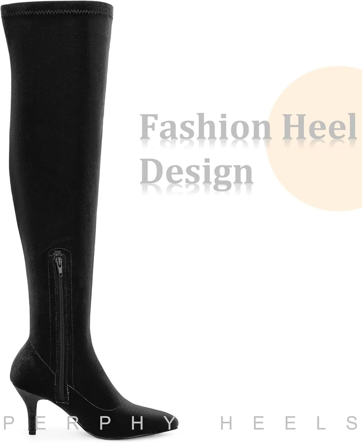 Perphy Faux Velvet Pointed Toe Stiletto Heels Over the Knee High Boots for Women