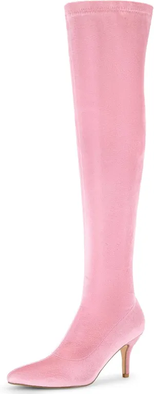 Perphy Faux Velvet Pointed Toe Stiletto Heels Over the Knee High Boots for Women