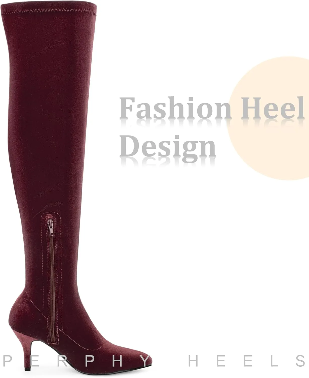 Perphy Faux Velvet Pointed Toe Stiletto Heels Over the Knee High Boots for Women