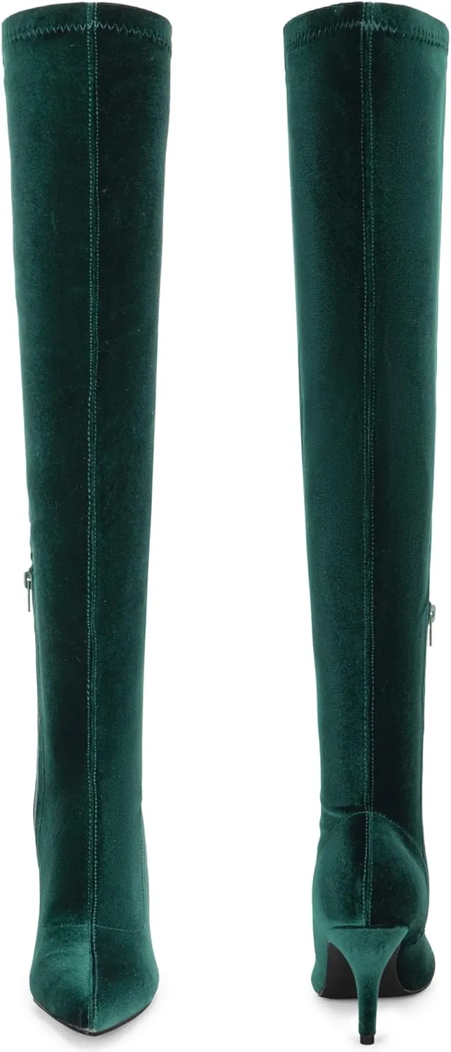 Perphy Faux Velvet Pointed Toe Stiletto Heels Over the Knee High Boots for Women