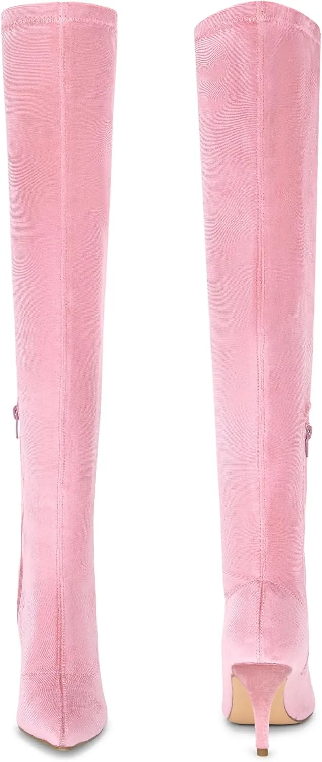Perphy Faux Velvet Pointed Toe Stiletto Heels Over the Knee High Boots for Women