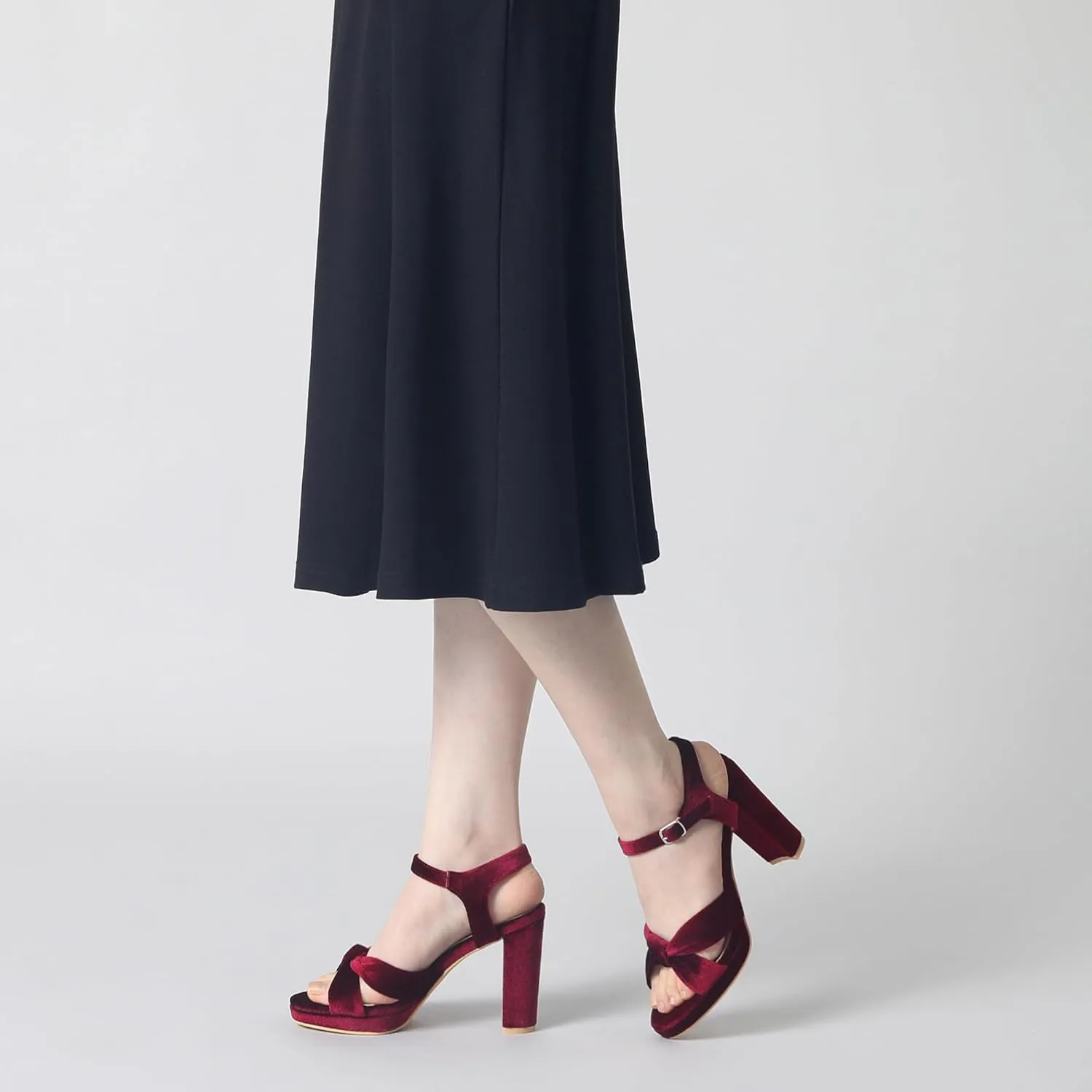 Perphy Knot Platform Velvet Block Heel Sandals for Women