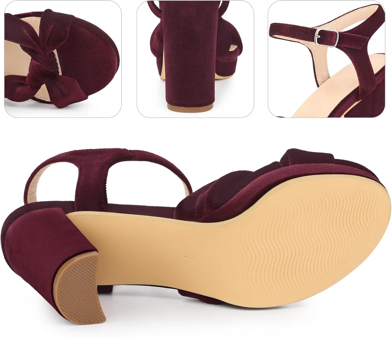 Perphy Knot Platform Velvet Block Heel Sandals for Women