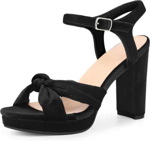 Perphy Knot Platform Velvet Block Heel Sandals for Women