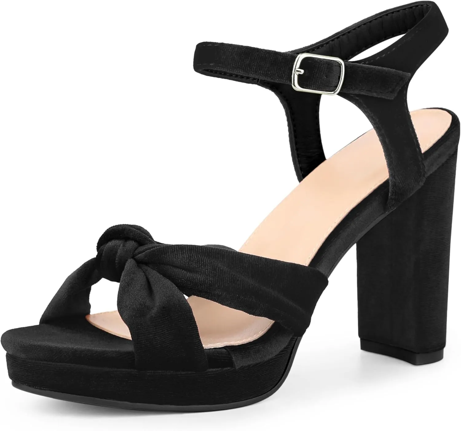 Perphy Knot Platform Velvet Block Heel Sandals for Women