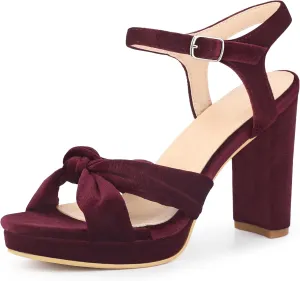 Perphy Knot Platform Velvet Block Heel Sandals for Women