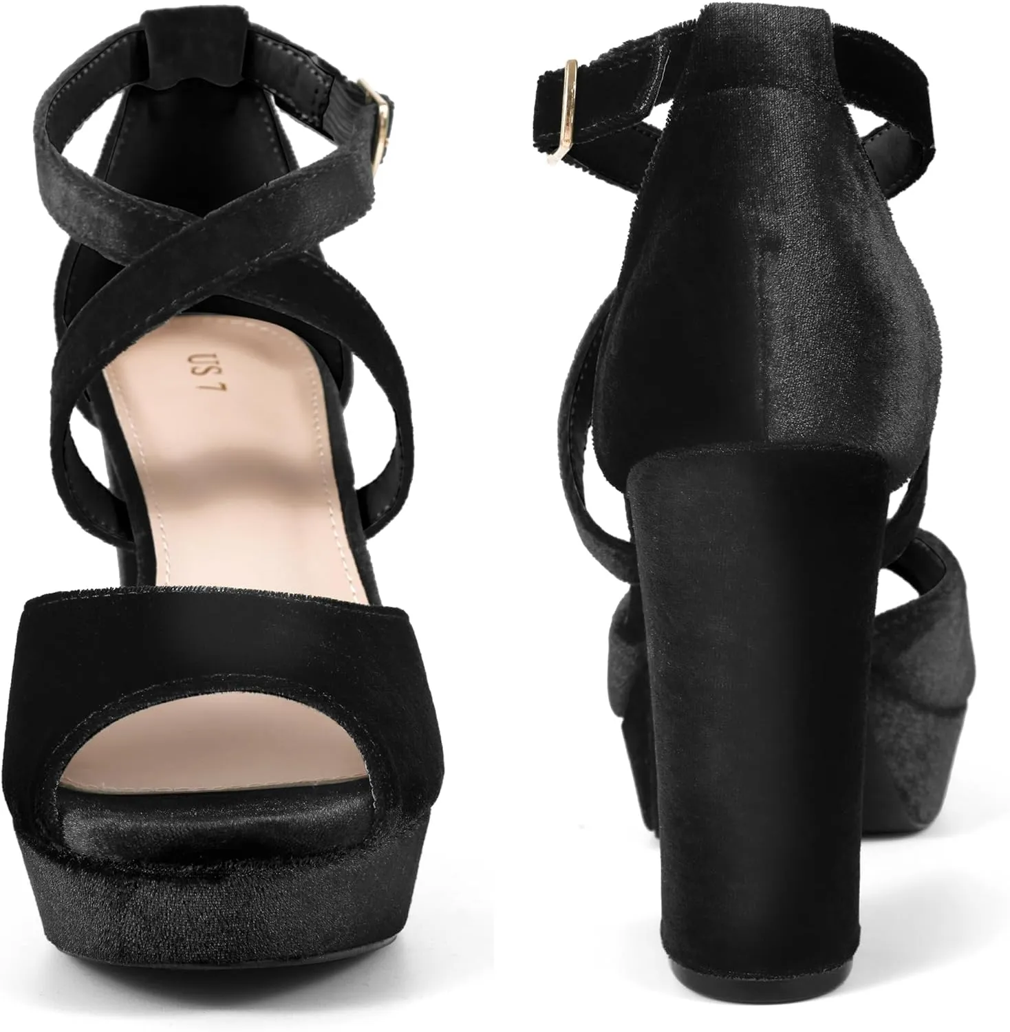 Perphy Peep Toe Pumps Velvet Block Heel Platform Sandals for Women