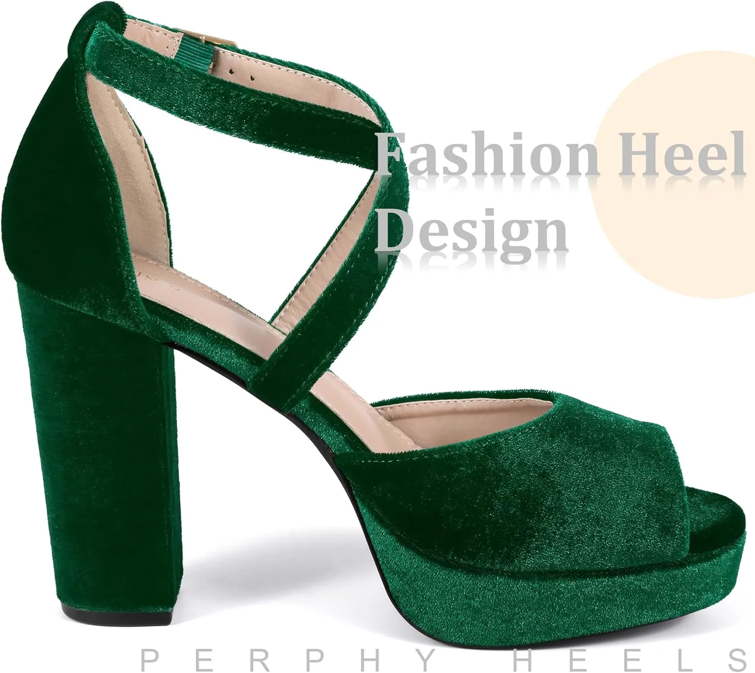 Perphy Peep Toe Pumps Velvet Block Heel Platform Sandals for Women