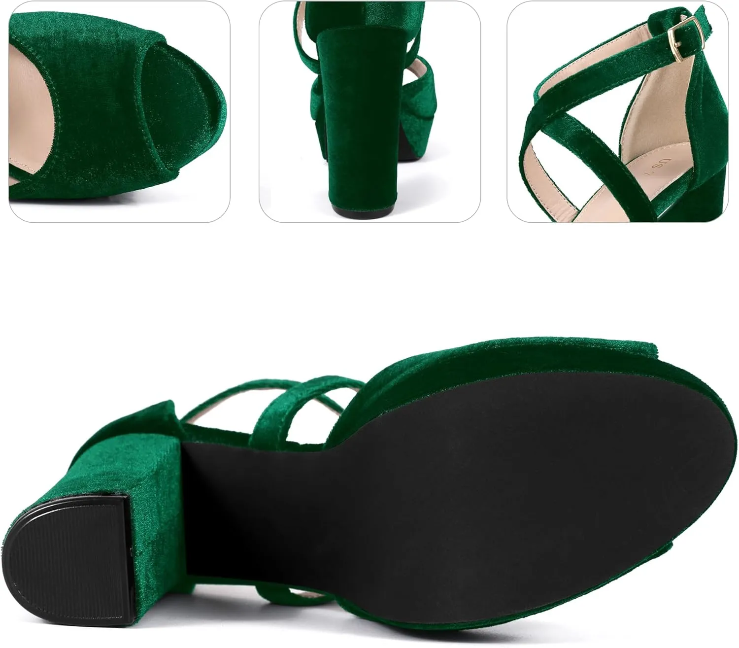 Perphy Peep Toe Pumps Velvet Block Heel Platform Sandals for Women