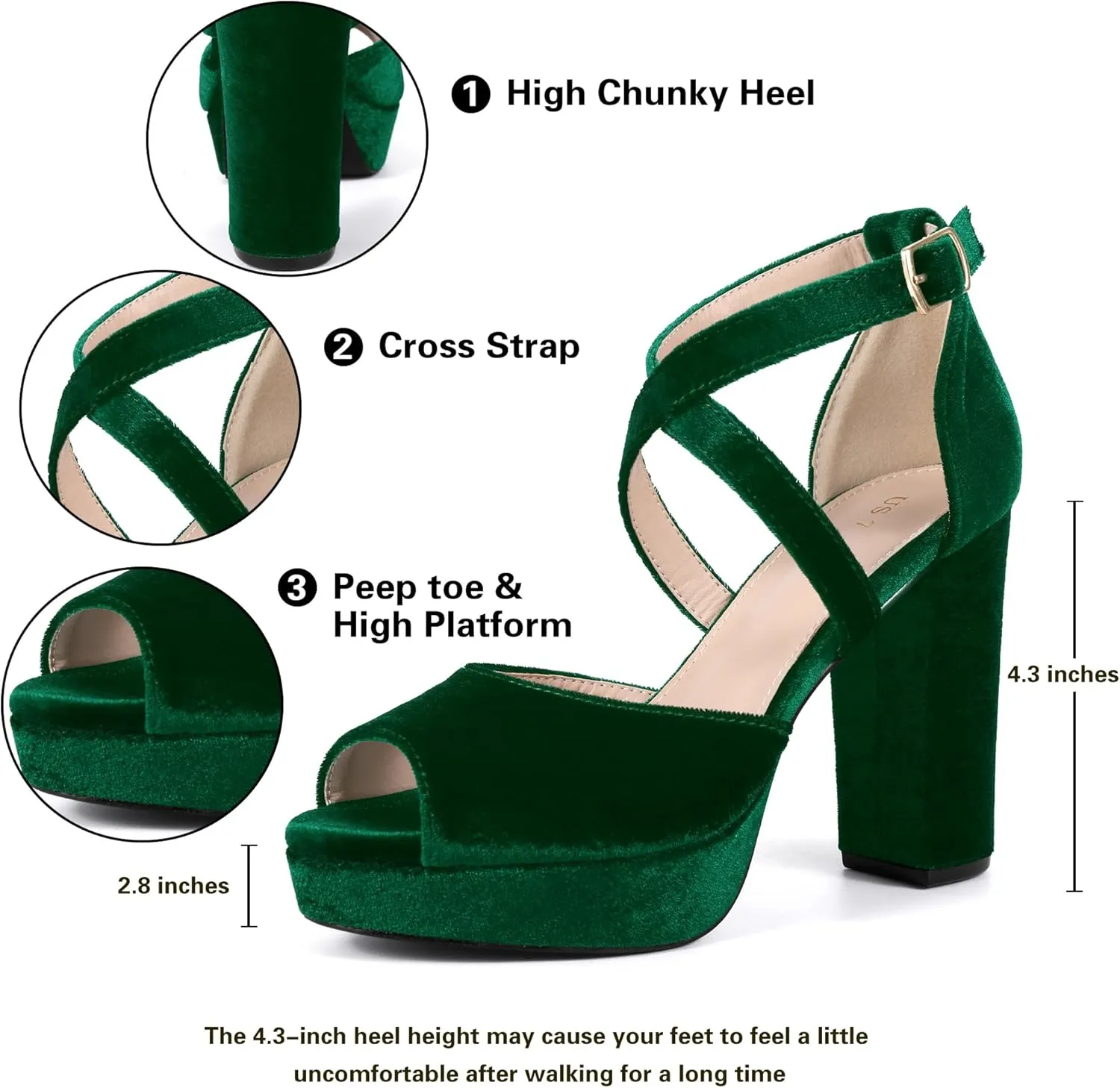 Perphy Peep Toe Pumps Velvet Block Heel Platform Sandals for Women