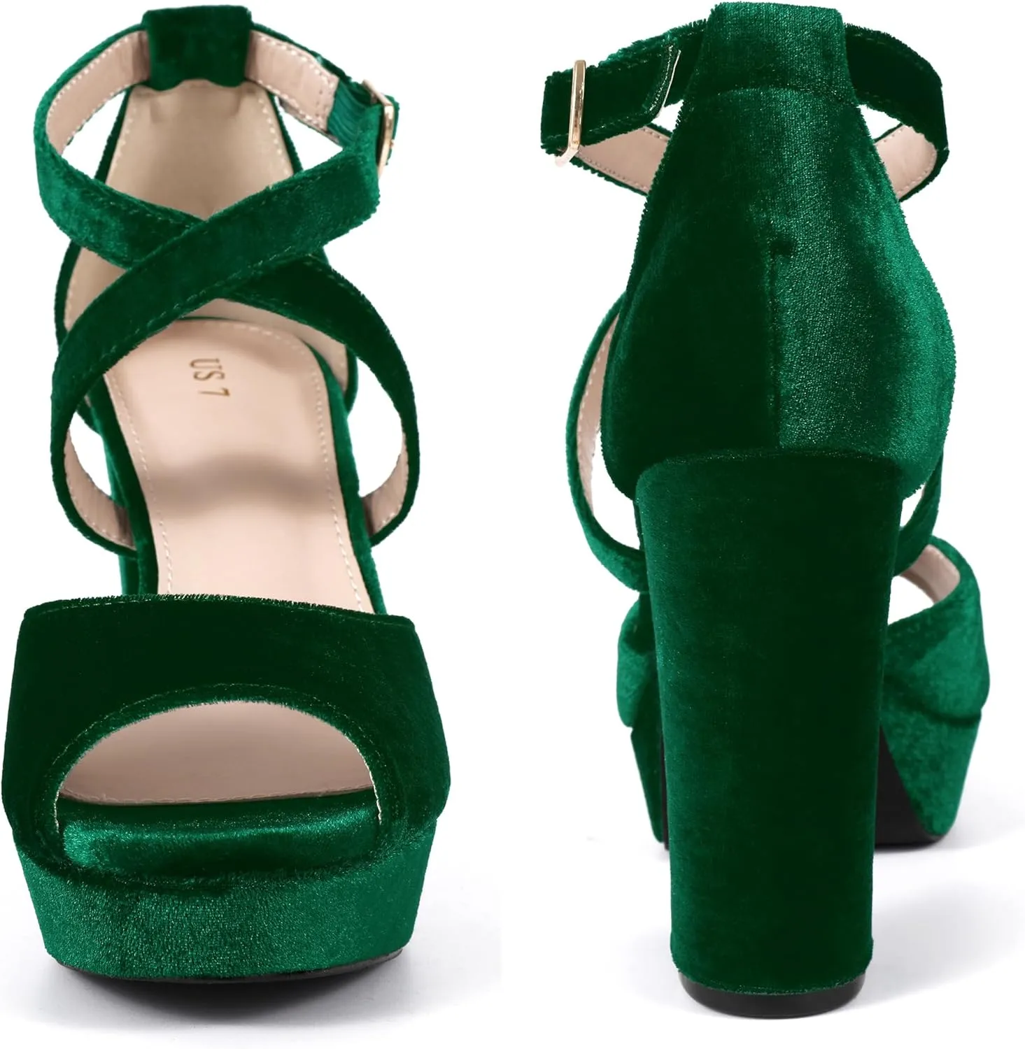Perphy Peep Toe Pumps Velvet Block Heel Platform Sandals for Women