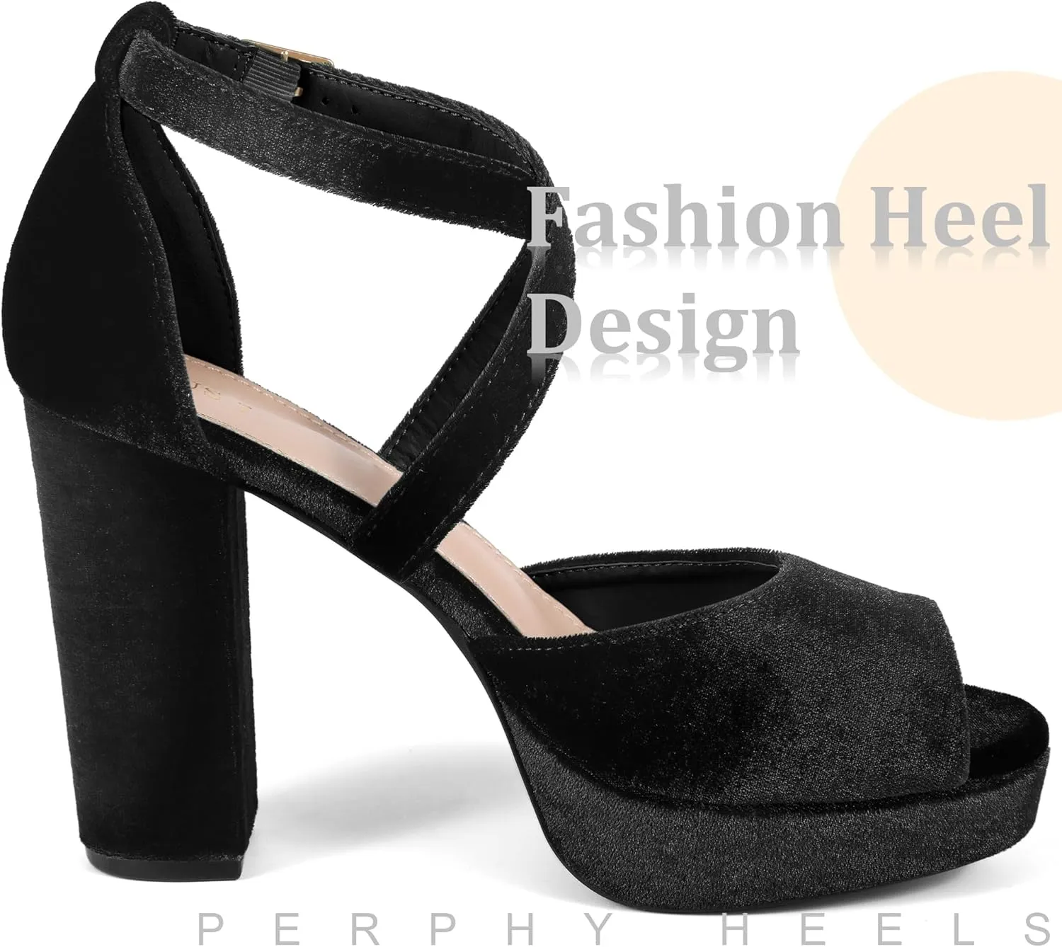 Perphy Peep Toe Pumps Velvet Block Heel Platform Sandals for Women