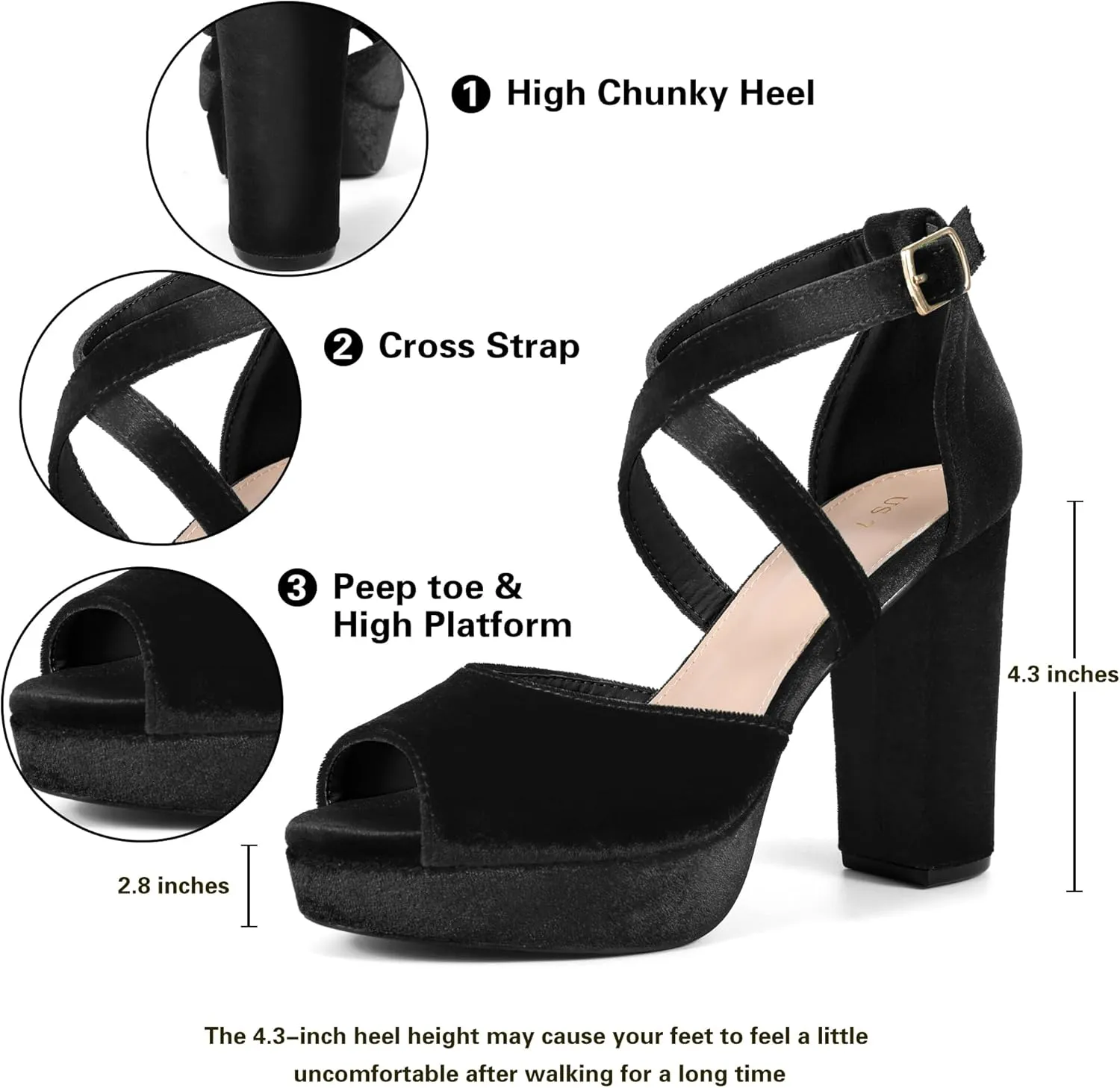Perphy Peep Toe Pumps Velvet Block Heel Platform Sandals for Women