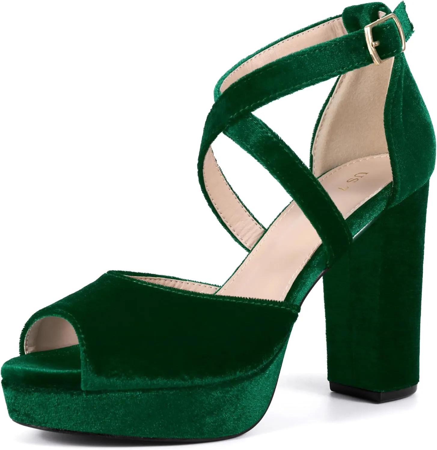 Perphy Peep Toe Pumps Velvet Block Heel Platform Sandals for Women