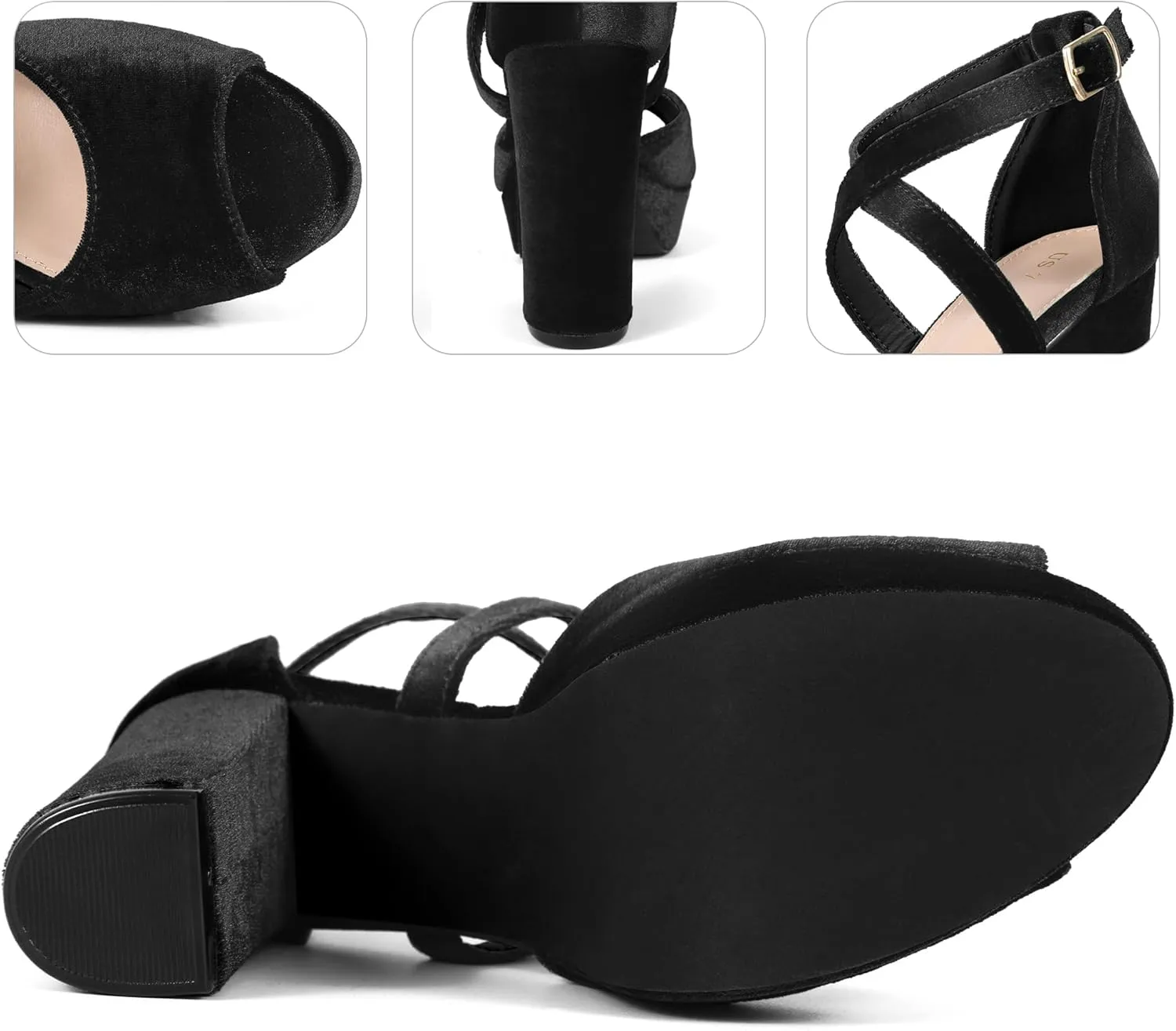 Perphy Peep Toe Pumps Velvet Block Heel Platform Sandals for Women