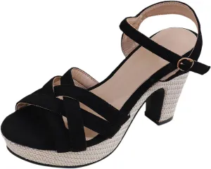 Platform Heels for Women Black Dress Shoes Chunky High Heel Sandals Ankle Strap Wedding Evening Party Dress Pumps